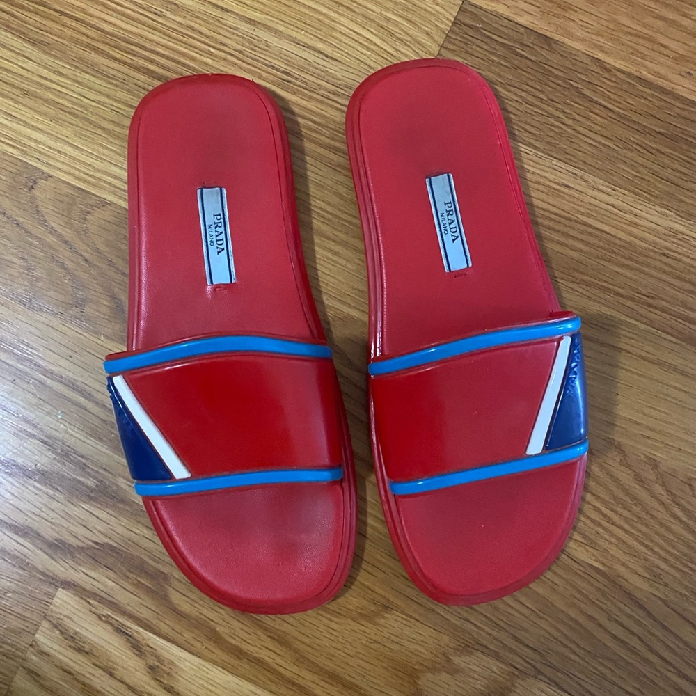 Prada Red and Blue Slides